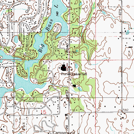 Topographic Map of Porter Lakes School, IN