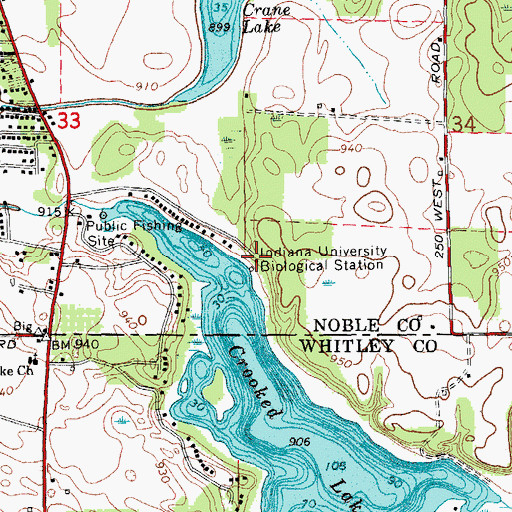 Topographic Map of Indiana University Biological Station, IN