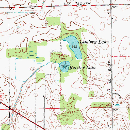 Topographic Map of Keister Lake, IN