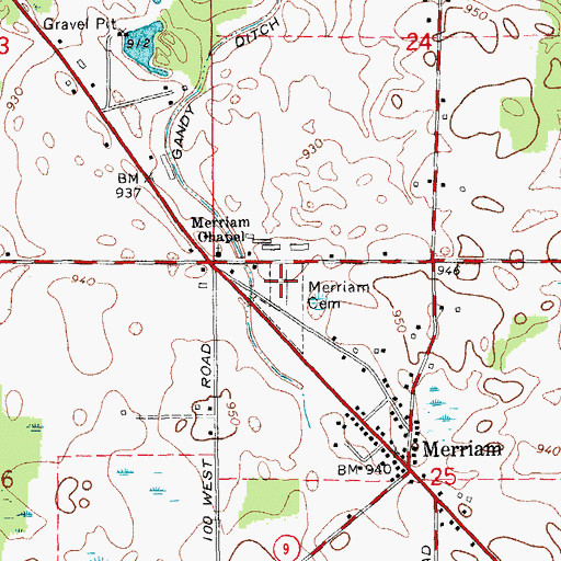 Topographic Map of Christian Chapel Cemetery, IN