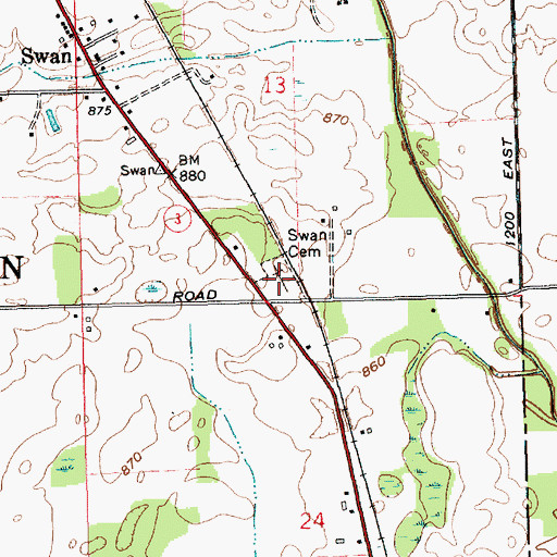 Topographic Map of Swan Cemetery, IN
