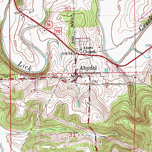 Topographic Map of Abydel, IN