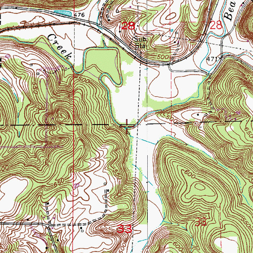 Topographic Map of Beaver Creek, IN