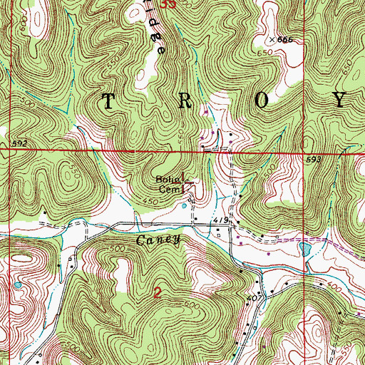 Topographic Map of Bolin Cemetery, IN