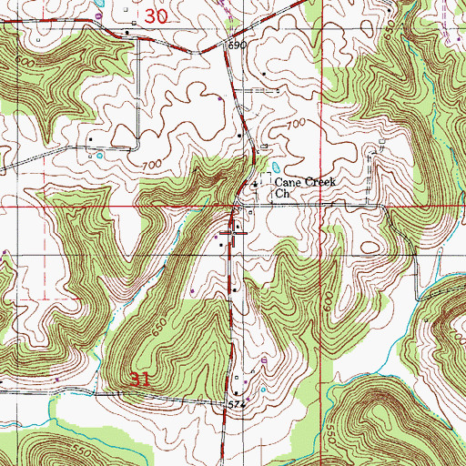 Topographic Map of Cane Creek School, IN