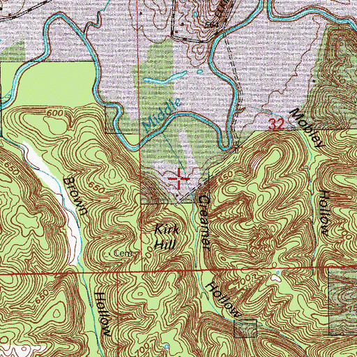 Topographic Map of Creamer Hollow, IN