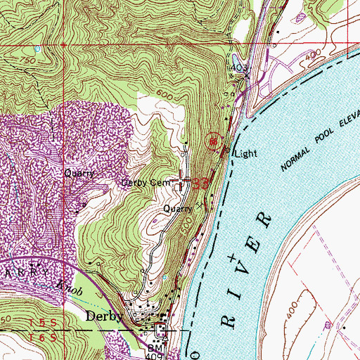 Topographic Map of Derby Cemetery, IN