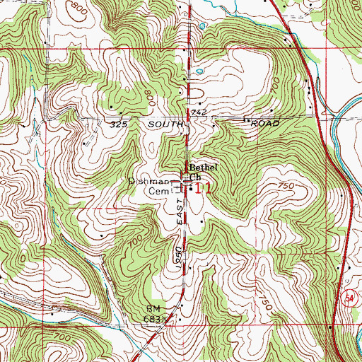 Topographic Map of Dishman Cemetery, IN