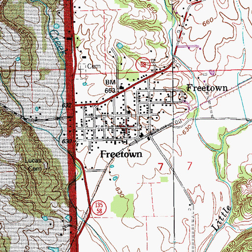 Topographic Map of Freetown, IN
