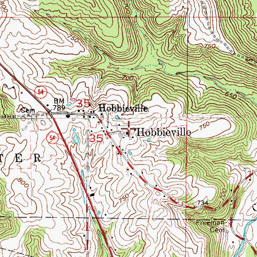 Topographic Map of Hobbieville, IN