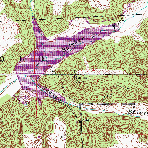 Topographic Map of Lanman Cemetery, IN