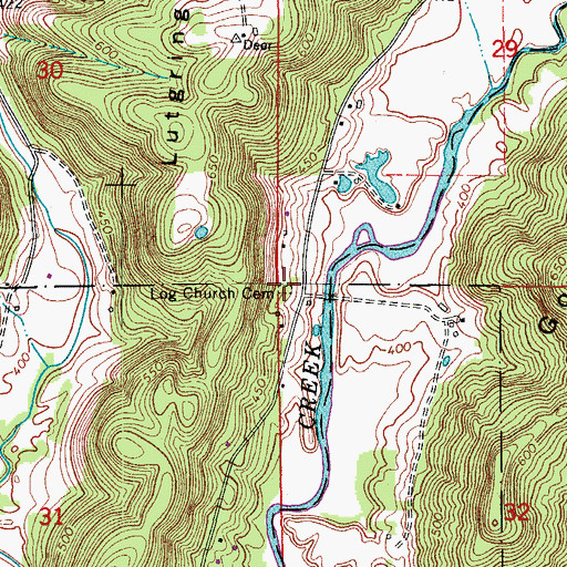 Topographic Map of Log Church Cemetery, IN
