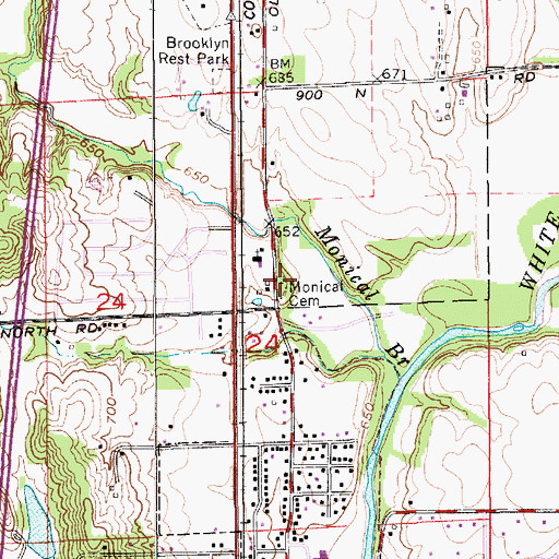 Topographic Map of Monical Cemetery, IN