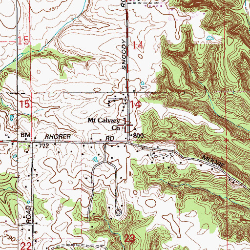 Topographic Map of Mount Calvary Church, IN