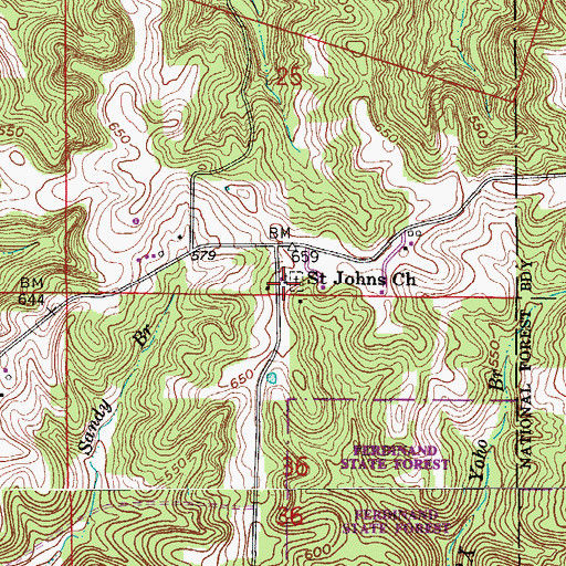 Topographic Map of Saint Johns Church, IN