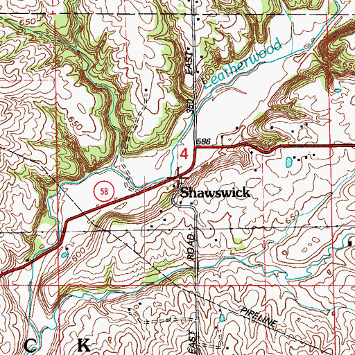 Topographic Map of Shawswick, IN