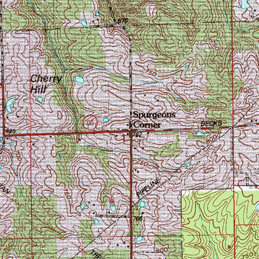 Topographic Map of Spurgeons Corner, IN