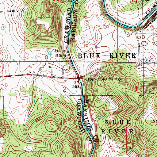Topographic Map of Totten Ford Bridge, IN