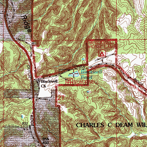 Topographic Map of Tower Blackwell Lake, IN