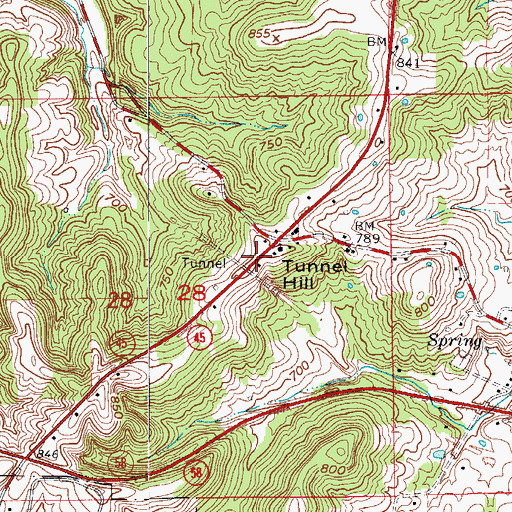 Topographic Map of Tunnel Hill, IN