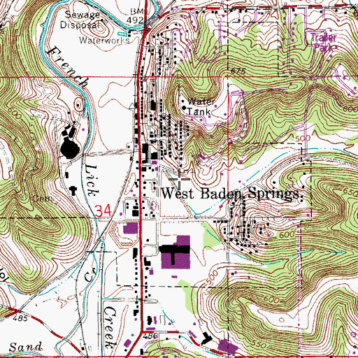 Topographic Map of West Baden Springs, IN