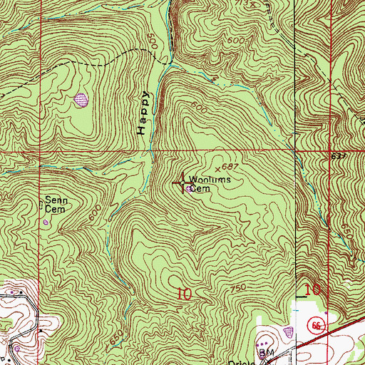 Topographic Map of Woolums Cemetery, IN