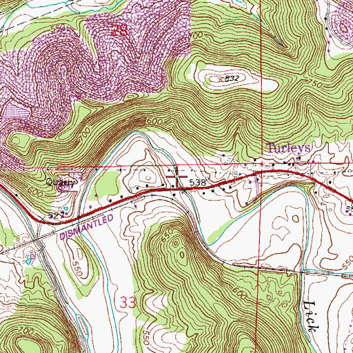 Topographic Map of Turleys, IN