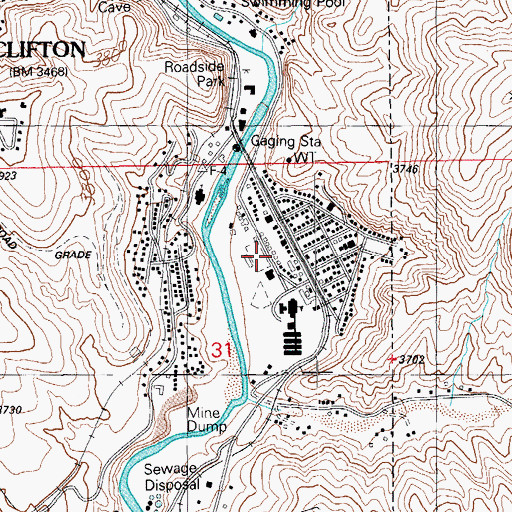 Topographic Map of KJJJ-FM (Clifton), AZ