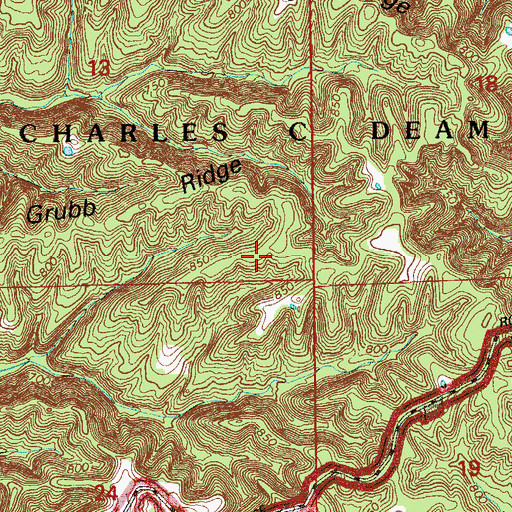 Topographic Map of Charles C Deam Wilderness, IN