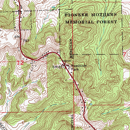 Topographic Map of Pioneer Mothers State Wayside, IN