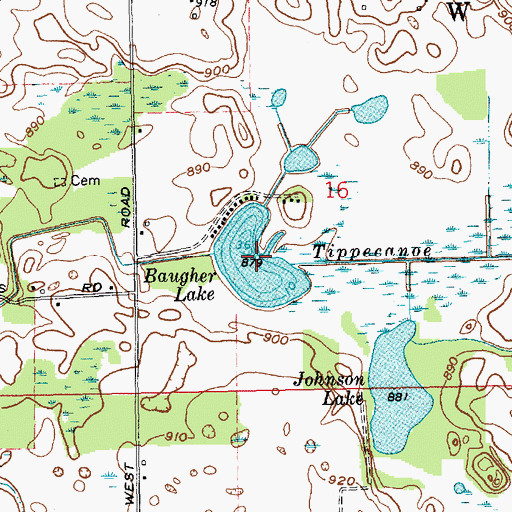Topographic Map of Baugher Lake, IN