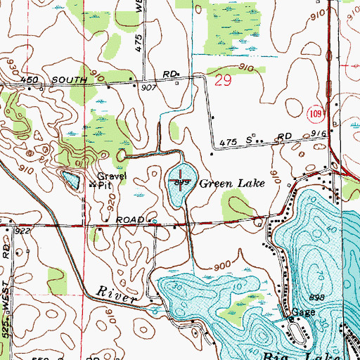 Topographic Map of Green Lake, IN