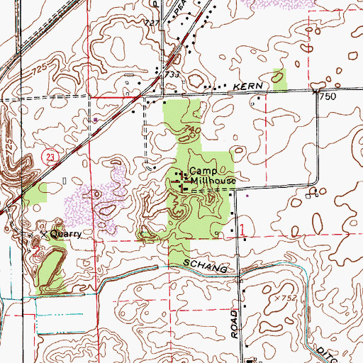 Topographic Map of Camp Millhouse, IN