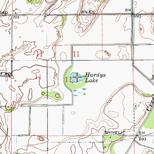 Topographic Map of Hardys Lake, IN