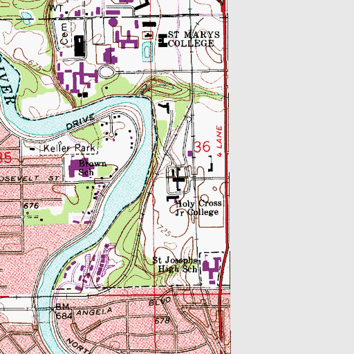 Topographic Map of Holy Cross College, IN