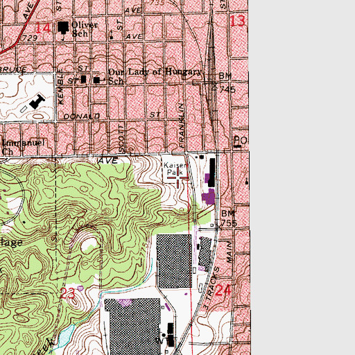 Topographic Map of Kaiser Park, IN
