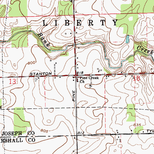 Topographic Map of Pine Creek Church, IN