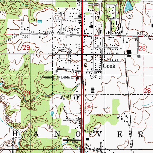 Topographic Map of Community Bible Church, IN