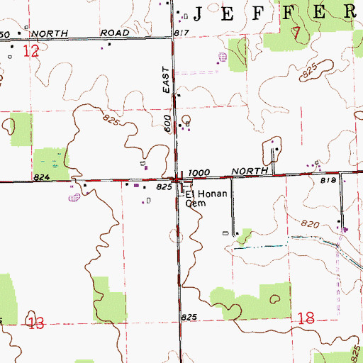 Topographic Map of El Honan Cemetery, IN