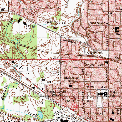 Topographic Map of Township of Center, IN