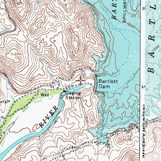 Topographic Map of Bartlett Dam Heliport, AZ