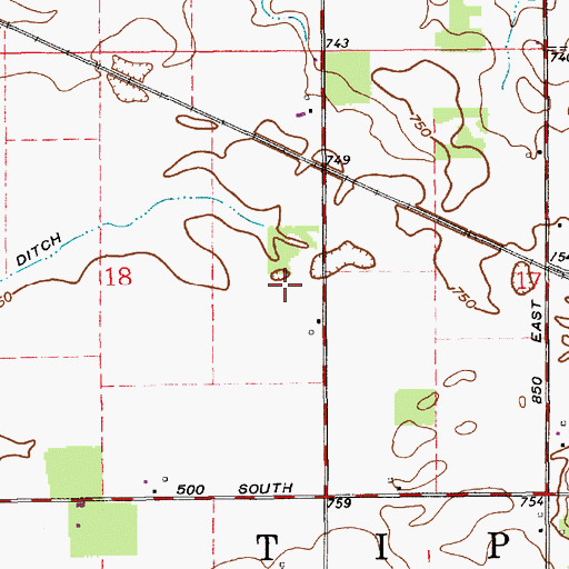 Topographic Map of Township of Tipton, IN