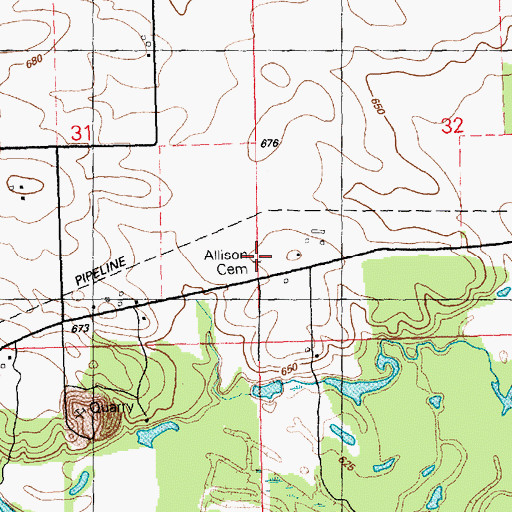 Topographic Map of Allison Cemetery, IA