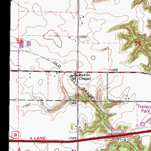 Topographic Map of Battin Chapel, IA