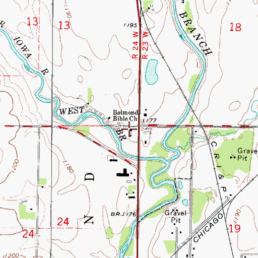 Topographic Map of Belmond Bible Church, IA