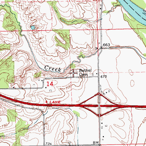 Topographic Map of Bethel Cemetery, IA
