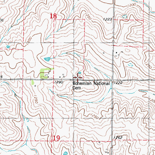 Topographic Map of Bohemian National Cemetery, IA