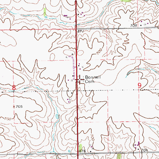 Topographic Map of Bonnell Cemetery, IA