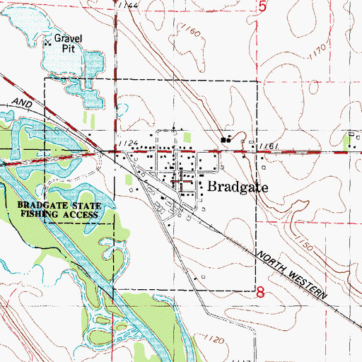 Topographic Map of Bradgate, IA