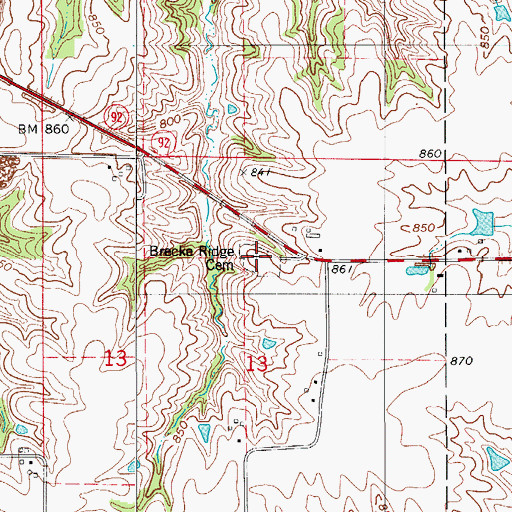 Topographic Map of Breckenridge Cemetery, IA